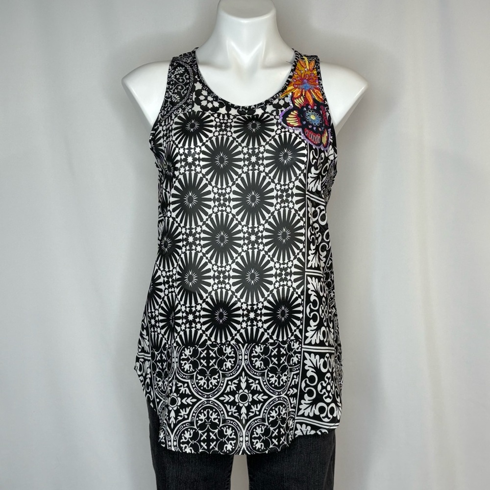 Desigual Dixit Embroidered Semi-Sheer Tank, Medium